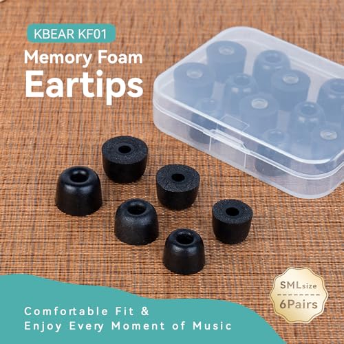 6 Pairs KBEAR KF01 Memory Foam Eartips, KINBOOFI KZ ZS10 PRO Replacement IEM Eartips Earbuds for KZ ZST ZS10 PRO X AS10 AS24 ZSN PRO X ZS10 PRO2 TANGZU WAN'ER CCZ DC02 DC01-PRO Wired Headphone