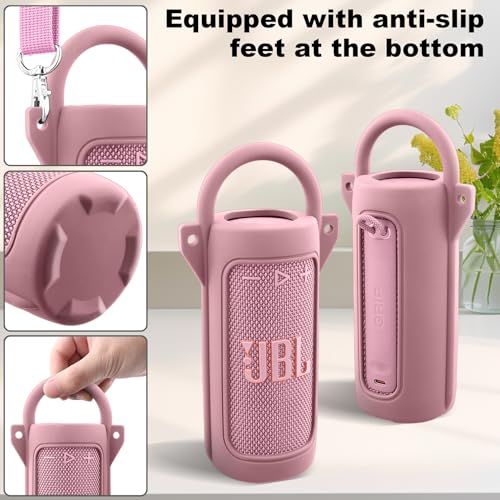 for JBL Grip Portable Waterproof Speaker Silicone Case, Army Pink | Portable Travel Soft Cover with Adjustable Shoulder Strap and Carabiner, Protective Skin Case, Anti-Slip Feet - color: Army Pink Case
