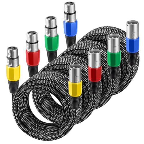 XLR 케이블 9.1m(30피트)/4팩, 마이크 케이블 3핀 나일론 브레이드 밸런스 XLR 수 - 암 튼튼한 마이크 패치 코드 (순수 구리 컨덕터) - size: 30FT