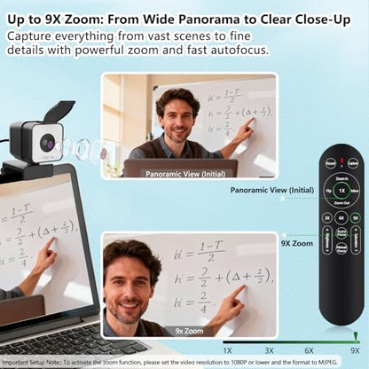 4K USB Webcam with Dual Microphones, 9X Hybrid Zoom | Auto Light Correction, 86° Wide Angle for Video Conferencing, Live Streaming, Remote Work, Compatible with PC Desktop Laptop