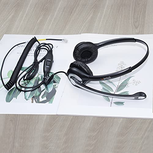 Wantek Telephone Headset with Microphone Noise Cancelling, RJ9 Phone Headset Compatible with Volume Adjustment Mute Control Switch for Call Center Office - size: 601RJ4