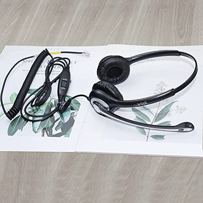 Wantek Telephone Headset with Microphone Noise Cancelling, RJ9 Phone Headset Compatible with Volume Adjustment Mute Control Switch for Call Center Office - size: 601RJ4