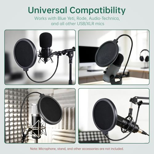 Foam & Dual-Layer Mesh Pop Filters Combo for Audio-Technica AT-2020 AT-2035 AT-2040 AT-2050 ATR2500 ATR2500X AT-4040 Microphones