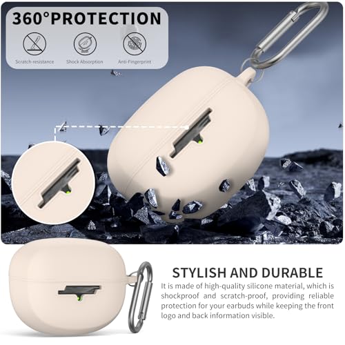 for New Bose Ultra Open Earbuds Case(2024), Off-White | Silicone Shockproof Protective Cover for Bose Open Ear Wireless Earbuds Accessories with Carabiner - color: Off-White