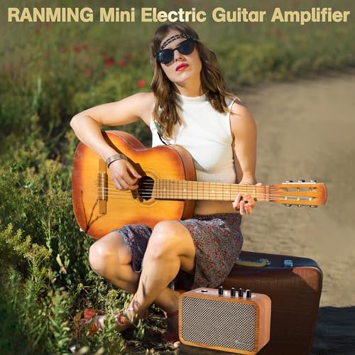 RANMING Guitar Amp 10W Mini Guitar Amplifier with Clean/Drive Channel Portable Electric Guitars Amp with Headphone Jack USB-C Rechargeable Wireless Amps for Indoor Practice,Live Streaming,Traveling