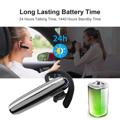 Bluetooth Headset V5.3 Single-Ear Earpiece with Wireless Microphone 48H Battery, Bluetooth Earpiece - Handsfree for Driving/Truck Drivers, Compatible with iPhone, Android, Samsung - color: Silver-Black