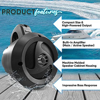 2-Way Waterproof Bluetooth Off-Road Speakers - 4" 900W Active Passive Marine Grade Wakeboard Tower Speakers System w/AUX, Full Range Outdoor Stereo Speaker for ATV/UTV Jeep Boat - Pyle PLUTV40BTA - style: Marine-900W