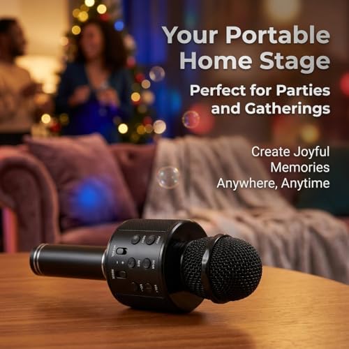 Wireless Bluetooth Karaoke Microphone Portable Handheld Mic Speaker 3-in-1 for All Gifts Smartphones