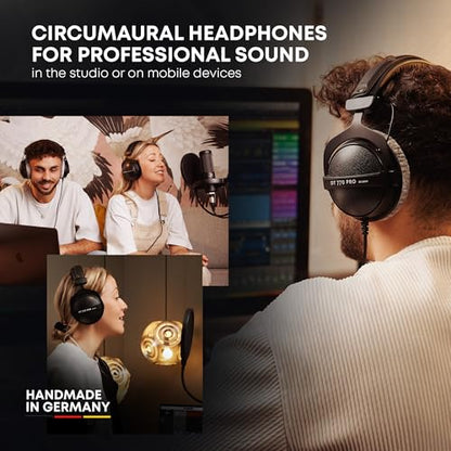beyerdynamic DT 770 Pro (80 Ohm), Closed-Back Studio Headphones, Black - color: Black with Grey, size: 80 OHM