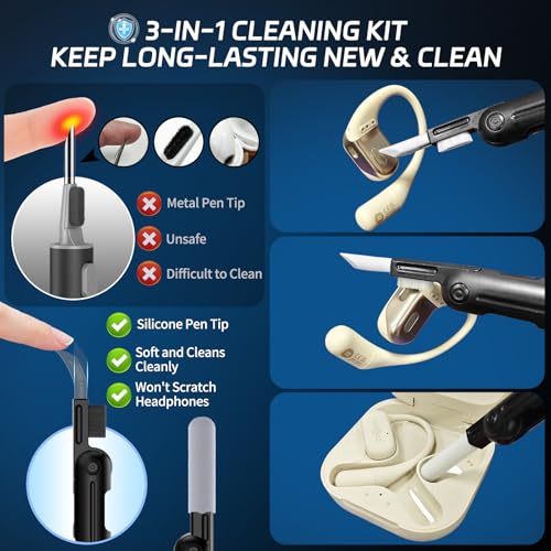 【Secure Lock】 Case for SHOKZ OpenFit Case with Cleaning Kit & Keychain, Soft TPU Cover Cover Compatible with SHOKZ OpenFit Open-Ear Earbuds True Wireless Bluetooth Headphones, Shockproof Protective