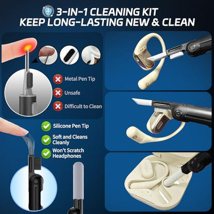 【Secure Lock】 Case for SHOKZ OpenFit Case with Cleaning Kit & Keychain, Soft TPU Cover Cover Compatible with SHOKZ OpenFit Open-Ear Earbuds True Wireless Bluetooth Headphones, Shockproof Protective