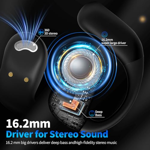 Open Ear Headphones with Touchscreen, Over Ear Bluetooth Earbuds, Black - color: Black