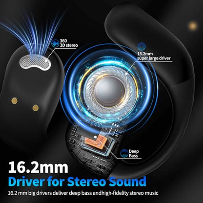 Open Ear Headphones with Touchscreen, Over Ear Bluetooth Earbuds, Black - color: Black