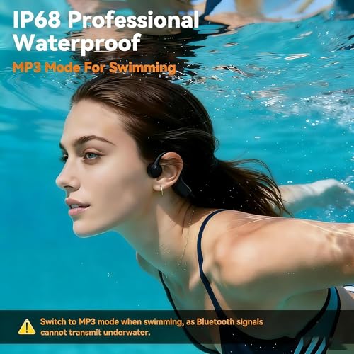 2026 Upgrade Bone Conduction Headphones-SwimBeats, IP68 Waterproof Swimming Headphones| 32GB Storage| BT 6.0| 28g Lightweight| 8H Battery, Open-Ear Headphones for Swimming, Running, Cycling(Black) - color: Black