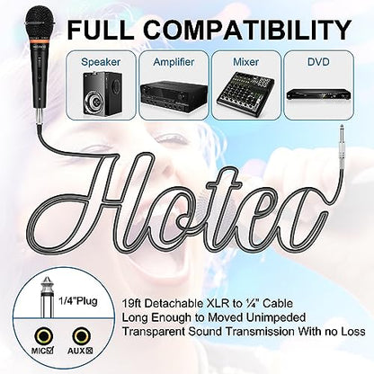 HOTEC Premium Vocal Dynamic Handheld Microphone with 19ft Detachable XLR Cable and ON/Off Switch (Metal Black) (H-W07) - size: H-W07