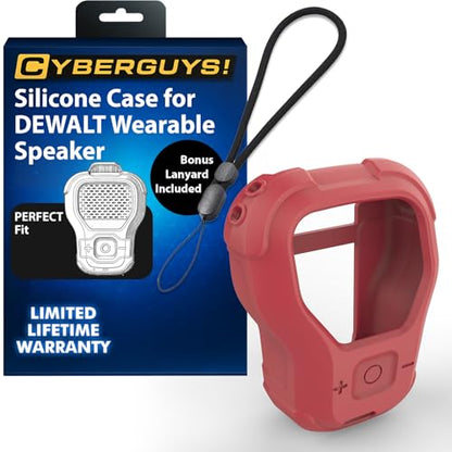 CYBERGUYS Silicone Case for DEWALT Wearable Bluetooth Speaker, Durable, Red | Shock-Proof Non-Slip Protective Cover for DEWALT Mini Speaker w/Lanyard, Small Lightweight & Easy-to-Install Sleeve - color: Red