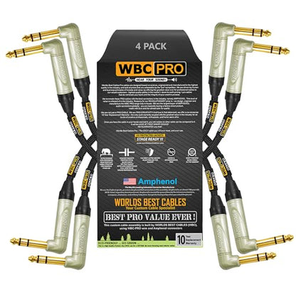 4 Units - 2 Foot - WBC-PRO-Quad Ultra-Silent Ultra-Flexible Balanced Star-Quad Cable with Amphenol QS3R-AU ¼ Inch (6.35mm) Gold Right-Angled TRS Stereo Phone Plugs & Black Tweed Jacket - size: 2 FT, style: 4 Cables