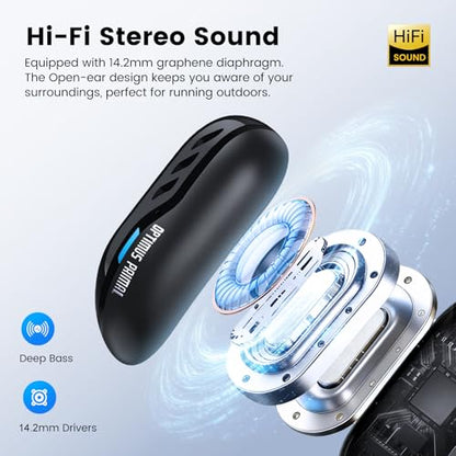 Transformers Open Ear Wireless Headphones Bluetooth 5.4 for Running & Workouts, Over The Ear Earbuds with IPX5 Waterproof Ear Hooks, Surround Sound, LED Display & Lanyard (Black - Optimus Primal) - color: Black