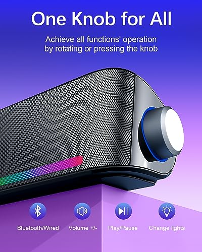 Nylavee Computer Speakers for Desktop, PC Sound Bar with Bluetooth and AUX | Hi-Fi Sound, USB Powered with 4 Dynamic Lighting Modes for Desktop PCs, Laptops and Monitors - color: RGB Black