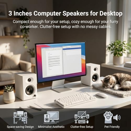 4-Inch Powered Bluetooth Bookshelf Speakers, White - color: White
