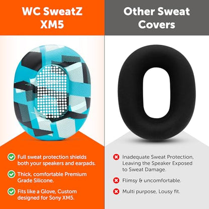 WC SweatZ XM5 - Patented Earpad Sweat Covers for Sony WH1000XM5 by Wicked Cushions | Full 360 Earpad Protection | Sweatproof & Easily Washable | Cyan Prism - color: Cyan Prism