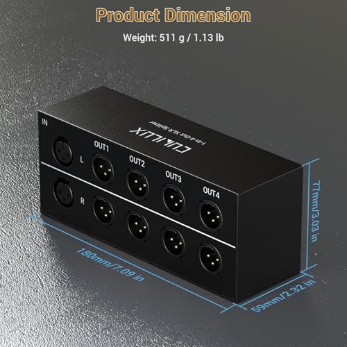 4-Way Balanced XLR Splitter Box, Passive Stereo 2-In-8-Out Audio Distributor for Studio, Live, Mixer, Amplifier, Preamps, Powered Speaker