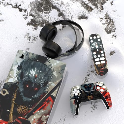 PlayVital Full Set Skin Decal for ps5 Console Digital Edition, Sticker Vinyl Decal Cover for ps5 Controller & Charging Station & Headset & Media Remote - Fallen Wukong - color: Fallen Wukong
