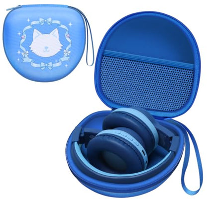 Kids Headphones Case for Tonies/iClever Etc Headphone,Cat Blue,Case Only | for iClever BTH12 HS19 BTH20 BTH22 BTH26/Candy Bila/Acer/JBL Junior 320/MIDOLA/JoySpark/ADOOPE Etc Girls Boy Kid Headphone - color: Cat Blue