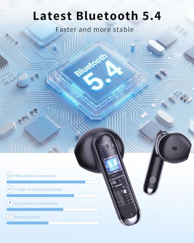 Wireless Earbuds, 2026 Bluetooth 5.4 Headphones Bass Stereo Ear Buds with Noise Cancelling Mic, LED Display in Ear Earphones 50H Playtime Ear Buds, IP7 Waterproof for Laptop Pad Phones Night Black - color: Night Black