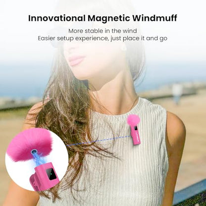 Pink Wireless Lavalier Microphone for iPhone, Noise Cancelling - color: Pink, style: A3 (2TX+1RX)