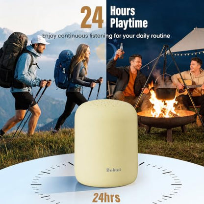 Bobtot Portable Bluetooth Speakers, 24H Playtime, TWS Pairing, Yellow | Wireless Waterproof Speaker with Loud Stereo Sound, Built-in Microphone, Carry Lanyard for Sport, Outdoor, Camping, Travel