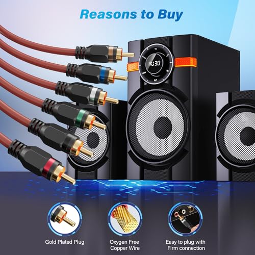 Adoreen 6-Channel RCA Audio Cable 8 Ft, Oxygen Free Copper Male to Male Twisted Pair RCA Interconnect Cable with Noise Reduction, Gold-Plated Premium Series for Car Stereo,Amplifier,Subwoofer,Speaker - size: 8ft