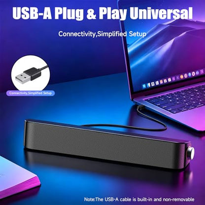 Computer Soundbar, Desktop Speakers with 6 Drivers, High-Fidelity Stereo for Music/Movies/Games, USB & Bluetooth 5.0 Dual Mode, Slim Design for PC/Mac/Monitor/Laptop