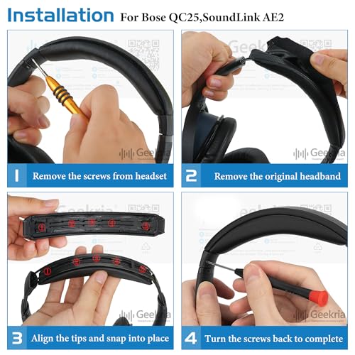 Geekria Protein Leather Headband Pad Compatible with Bose SoundLink AE2, QC25 (Do Not Fit Bose AE2) Headphones, Replacement Band Repair Part (Black) - color: Black