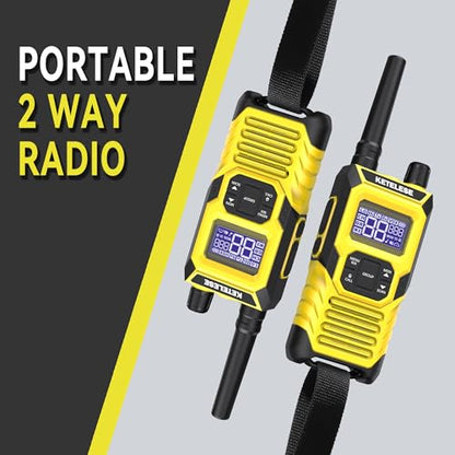 T4 FRS Two Way Radio Earpiece with Mic, Walkie Talkie Long Range for Adults, IP67 Waterproof Walkie Talkies, 22 Channel, NOAA Wheather Alert, PTT, VOX, Yellow, 4Pack