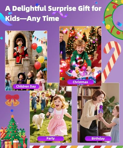 Kids Karaoke Microphone Mini, Bluetooth Voice Changer Toy Ages 3-12, purple | LED Party Lights, Rechargeable Portable, Long Playtime, Duets, BT 5.3, Christmas Birthday Gifts for Toddler Boys & Girls - color: purple - 1