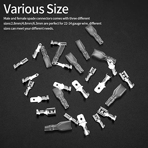 360 Pcs 2.8/4.8/6.3mm Male and Female Wire Spade Connectors, Quick Splice Electrical Wire Crimp Terminal Block Connectors with Insulating Sleeve Kit for Car Audio Speaker Electrical Wiring