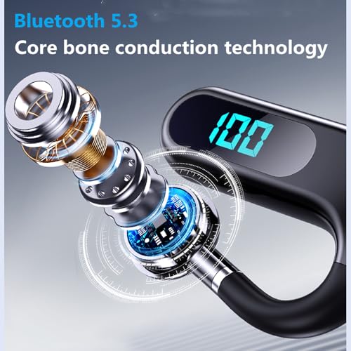 Bluetooth Headset,Open Ear Bluetooth Single Earpiece with Noise Canceling Mic,Wireless Earbud with LED Display, 48Hrs Playtime Hands-Free Earhook Headphone for Office Business Driving Sport(black)