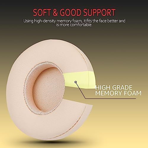 Krone Kalpasmos Earpad Replacement for Beats Solo 2 & 3 Wireless/Wired Headphone, Ear Cushion Premium Protein Leather Memory Foam with Kits, Superb Comfortable Easy to Install – Satin Gold - color: Satin Gold