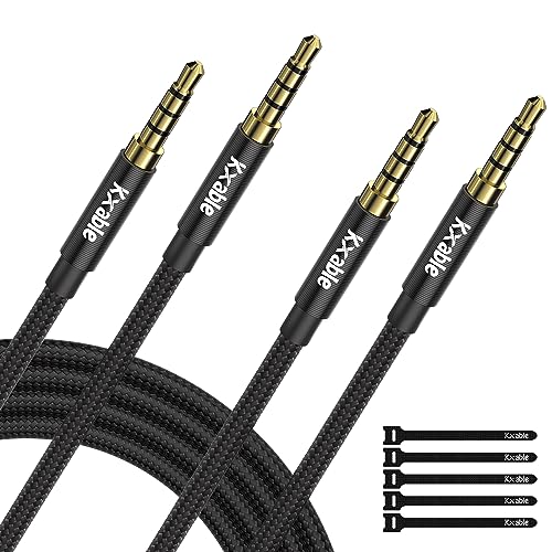 2 Pack 3.5mm Audio Cable, 4-Pole Hi-Fi Stereo TRRS Aux Jack 8FT, Nylon Braided, Microphone Compatible, 1/8 inch Male to Male Auxiliary Cord Extension for Headphones, Car, iPad, Phone, Tablet- Slim - size: 8FT (2-Pack)