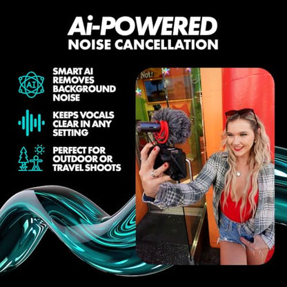 Movo VXR10-AI Shotgun Microphone with AI Noise Cancellation - Camera Microphone for DSLR, Smartphone & Computer - Supercardioid On-Camera Mic with 3.5mm & USB-C Cables