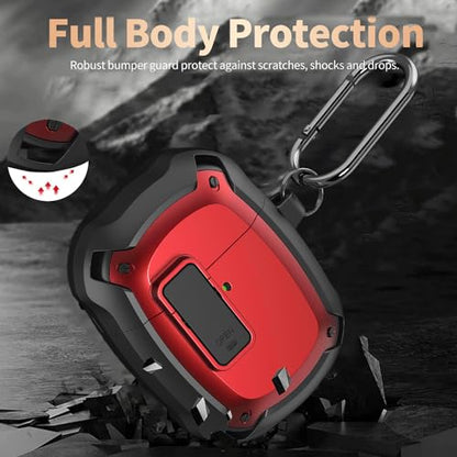 Olytop for Google Pixel Buds Pro 2 / Pro Case Cover with Lock Clip & Cleaner Pen 2024/2022, Shockproof Protective Hard Shell Skin with Carabiner Men Women - Black/Red - color: Black/Red