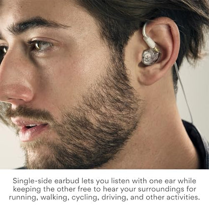 MEE audio M6 Single-Side Earbud, Right Side, 15" Cable, 3.5 mm Plug (Clear) | Extra-Short Cable, For 2-Way Radios, Speaker Mics & PTT Systems, One Wired Earphone, Moldable Earhook & Stereo-to-Mono - size: Right ear