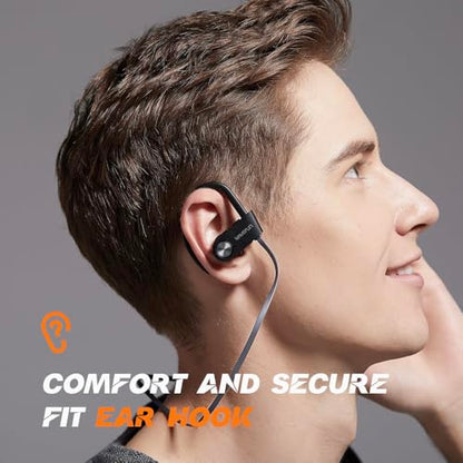 Wireless Headphones with Ear Hook, XBuds Bluetooth Earbuds Over Ear IPX7 Waterproof Sports Workout Outdoor Headsets Super Bass with Earhooks 15 Hours Music Time with Mic (Grey)
