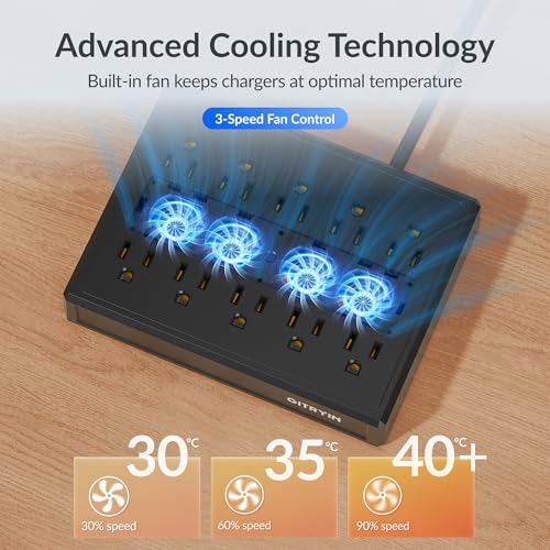 Modular Laptop Charging Station, 2 * 140W, 3 * 40W Retractable USB C Chargers, 10 Type C Ports with Cooling Power Strip, 400W Charging Hub