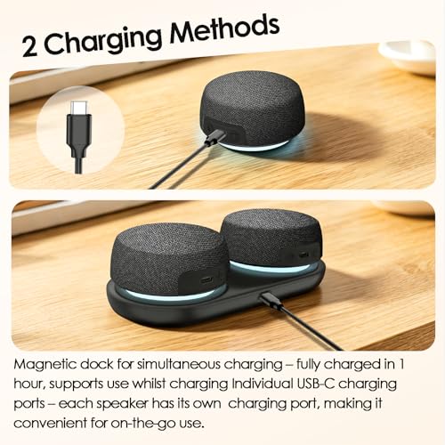Dual Bluetooth Speaker Set with TWS & Magnetic Base Wireless Speakers - color: Black