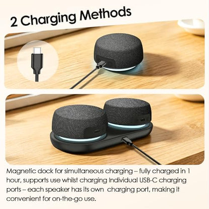Dual Bluetooth Speaker Set with TWS & Magnetic Base Wireless Speakers - color: Black