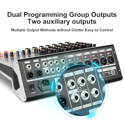 Depusheng AG8 Professional audio mixer 8 Channel with MP3 Player Source USB recording,With grouping and 2 AUX interfaces, 99DSP EFFECTfor Professional and Beginners