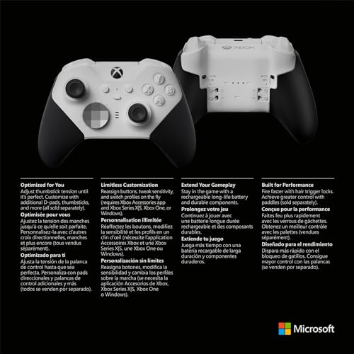Xbox Wireless Gaming Controller | Elite Series 2 Core | White | Console, PC, and Android | Adjustable Thumbsticks | Trigger Locks - color: White