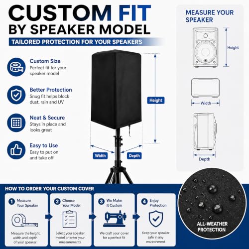 2PCS Speaker Cover for Harbinger VARI V1112 2018-Present, Water Resistant PA Speaker Cover, Heavy Duty Dust Cover with Side Zipper, Outdoor Indoor Storage Cover